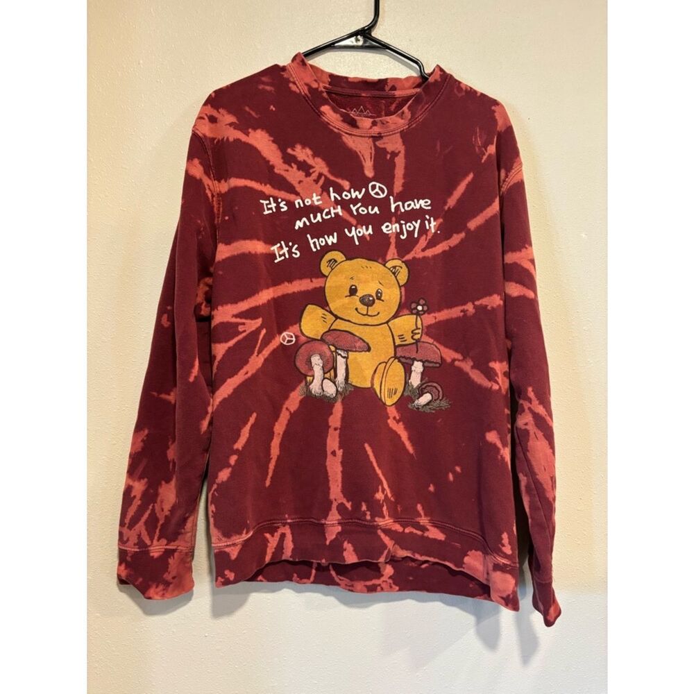 Altru Apparel Tie Dye Teddy Bear Mushroom Graphic Fleece Sweatshirt medium